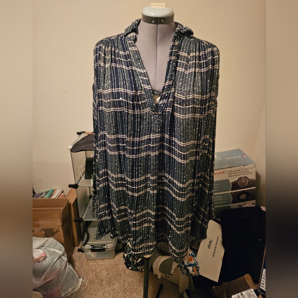 Free People Sequin Collared Blouse